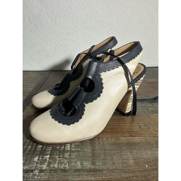 John Fluevog Shoes - JOHN FLUEVOG Miracles Levitation Cream Blue Tie Heel Luxury Leather Shoes 7